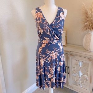 LOFT BLUE AND PINK FLORAL PRINT TWIST TOP DRESS SZ 6